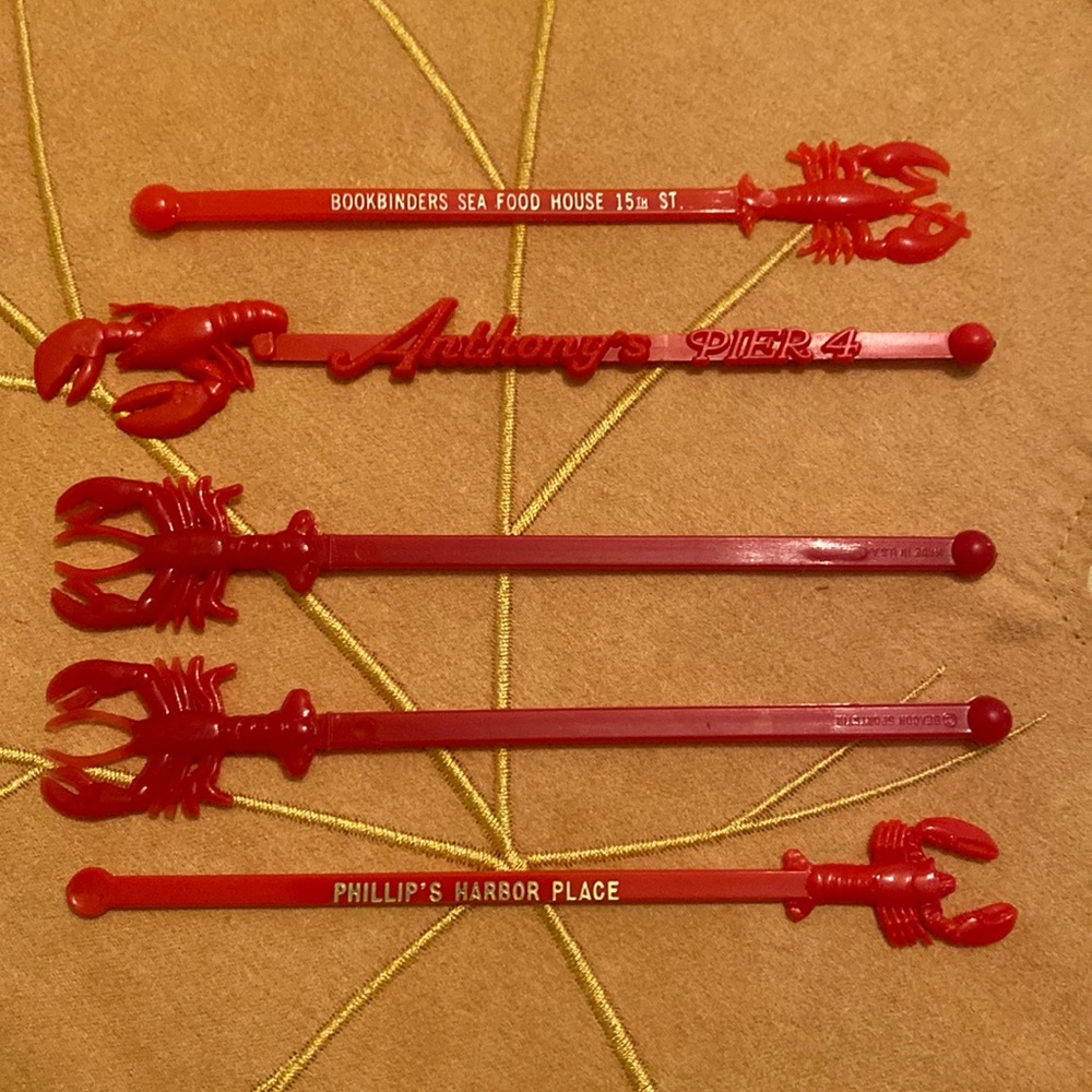 Vintage plastic lobster drink stirs